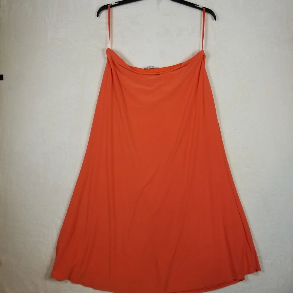White House Black Market Orange Ruched Front Midi Skirt XL NWT‎ Stretch Jersey